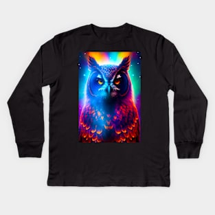 Vibrant Cosmic Owl Kids Long Sleeve T-Shirt